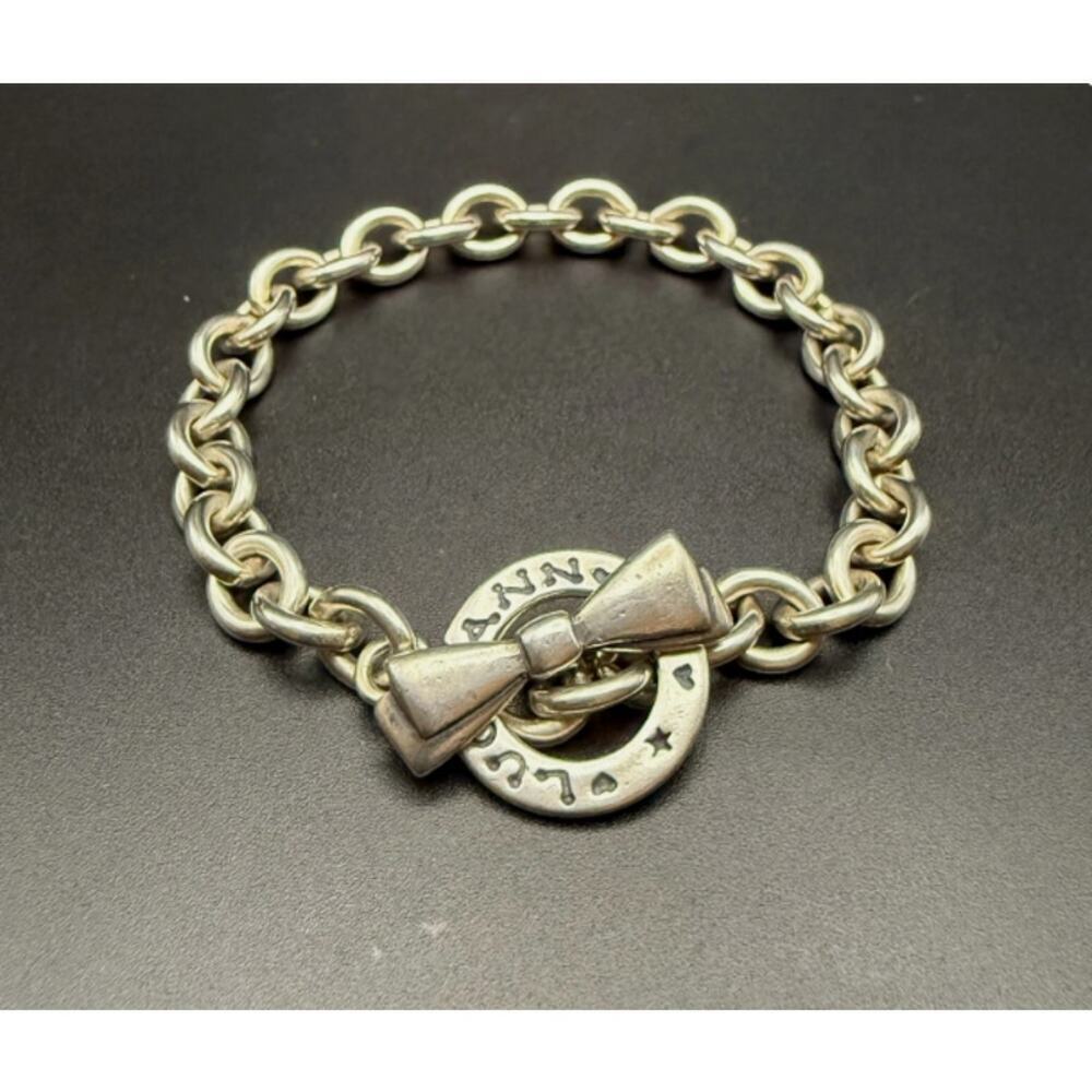 Lucy Ann Sterling Silver Bow Tie Toggle Bracelet 925 USA Heavy Rolo Link